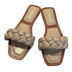 TRISH LUCIA BRAIDED PADDED SLIDE SANDALS NUDE TAN SIZE EU 41 US 10 TO 10.5